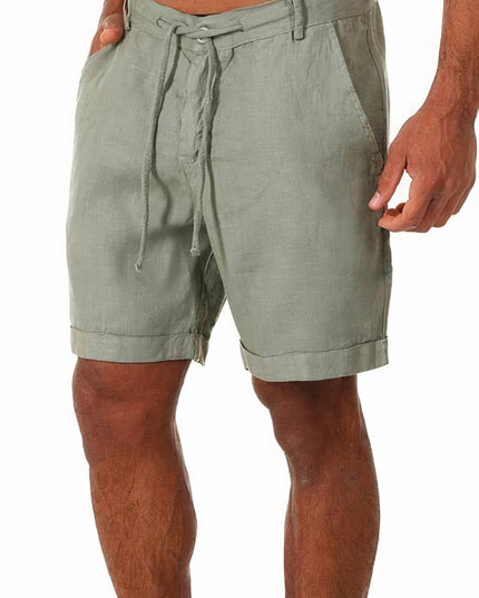 Men's Drawstring Linen-Look Shorts with Turn-Up Cuffs