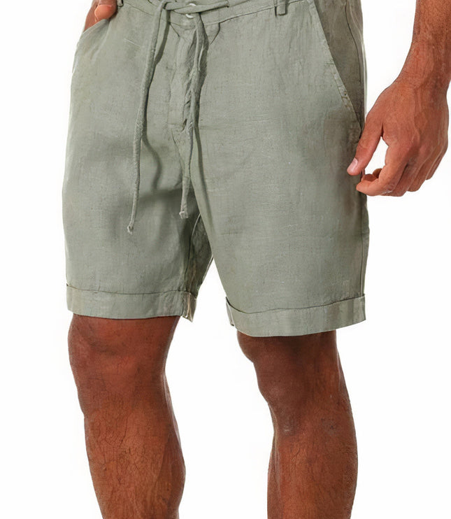 Men's Drawstring Linen-Look Shorts with Turn-Up Cuffs