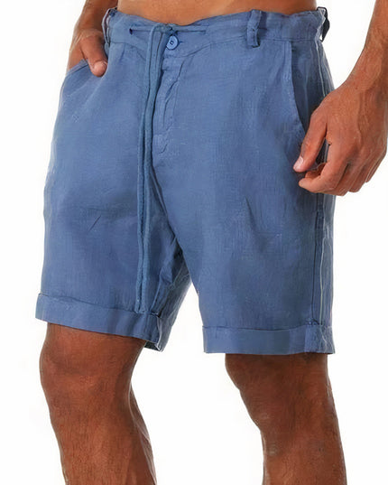 Men's Drawstring Linen-Look Shorts with Turn-Up Cuffs