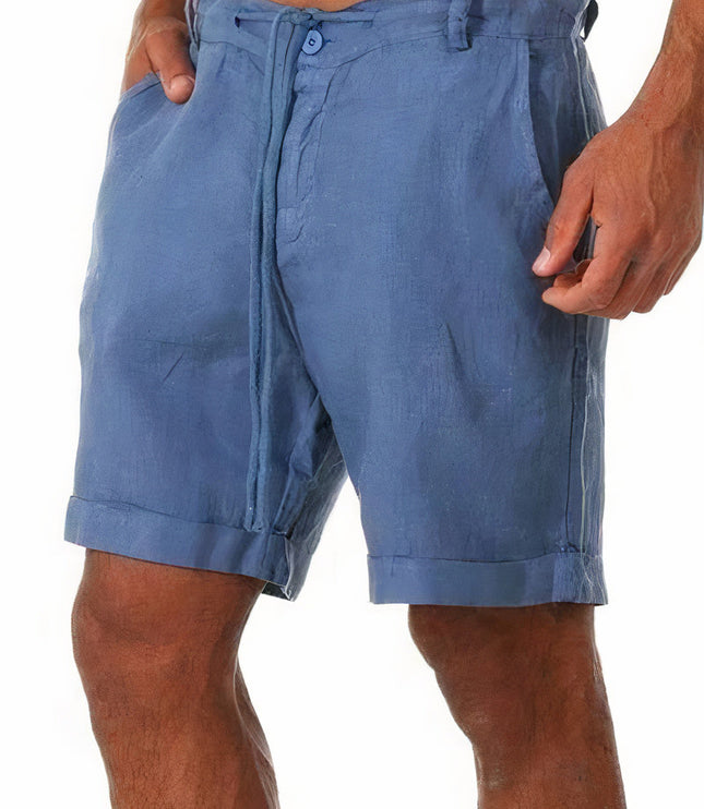Men's Drawstring Linen-Look Shorts with Turn-Up Cuffs