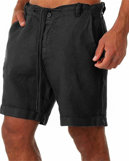 Men's Drawstring Linen-Look Shorts with Turn-Up Cuffs