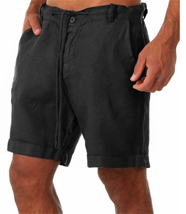 Men's Drawstring Linen-Look Shorts with Turn-Up Cuffs