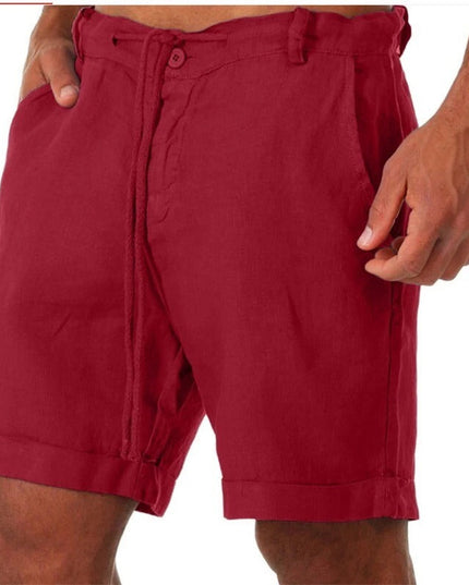 Men's Drawstring Linen-Look Shorts with Turn-Up Cuffs