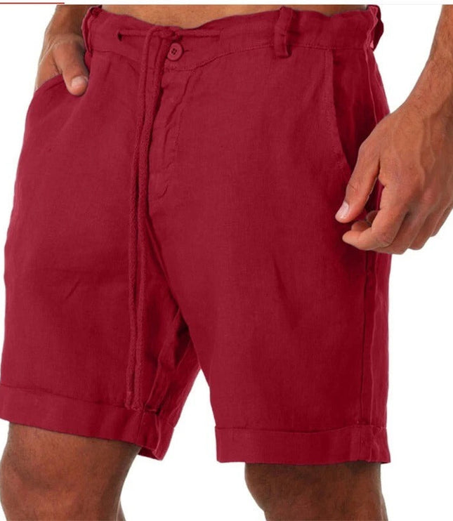 Men's Drawstring Linen-Look Shorts with Turn-Up Cuffs