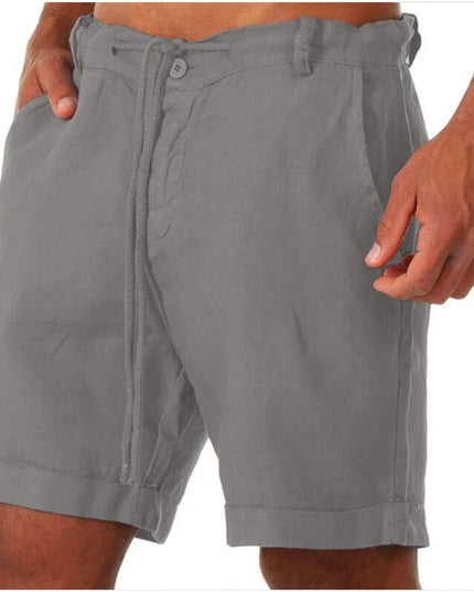 Men's Drawstring Linen-Look Shorts with Turn-Up Cuffs