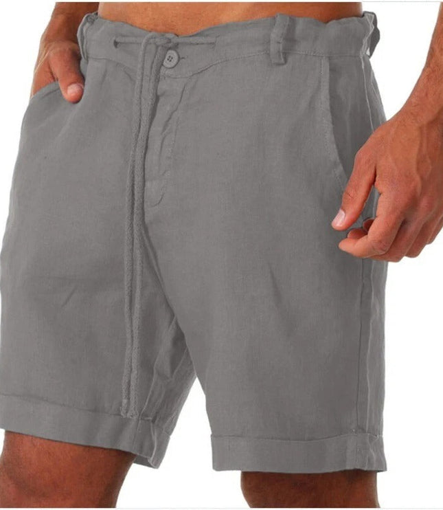 Men's Drawstring Linen-Look Shorts with Turn-Up Cuffs