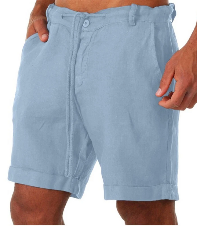Men's Drawstring Linen-Look Shorts with Turn-Up Cuffs
