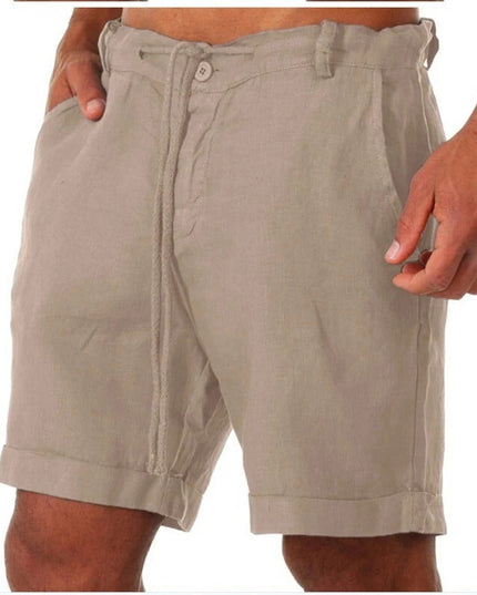 Men's Drawstring Linen-Look Shorts with Turn-Up Cuffs