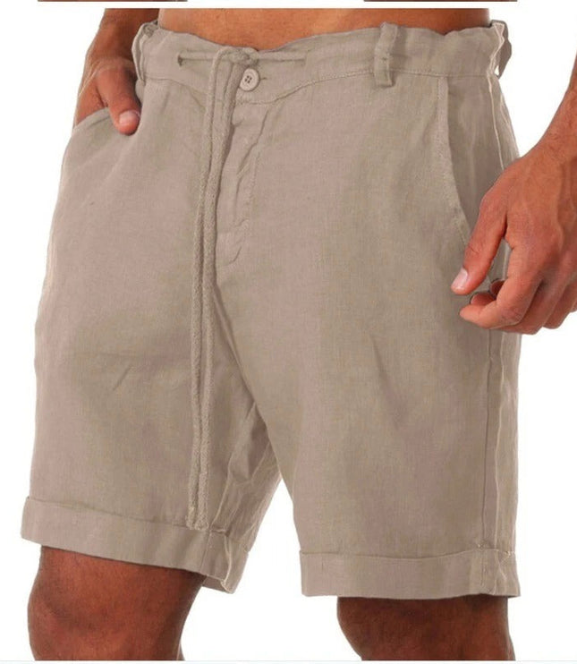 Men's Drawstring Linen-Look Shorts with Turn-Up Cuffs