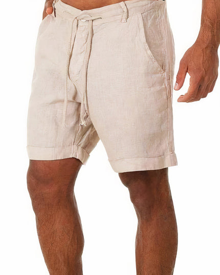 Men's Drawstring Linen-Look Shorts with Turn-Up Cuffs