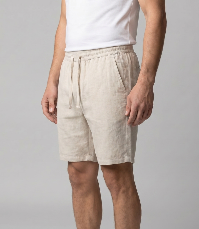 Men's Drawstring Linen Shorts with Elastic Waist