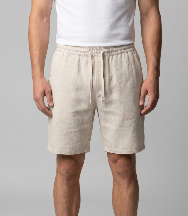 Men's Drawstring Linen Shorts with Elastic Waist