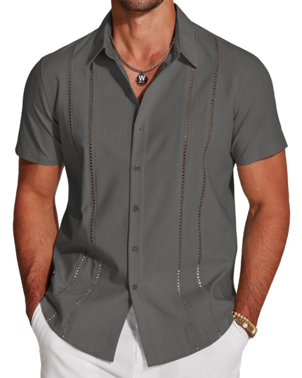 Men's Embroidered Camp-Collar Short-Sleeve Shirt