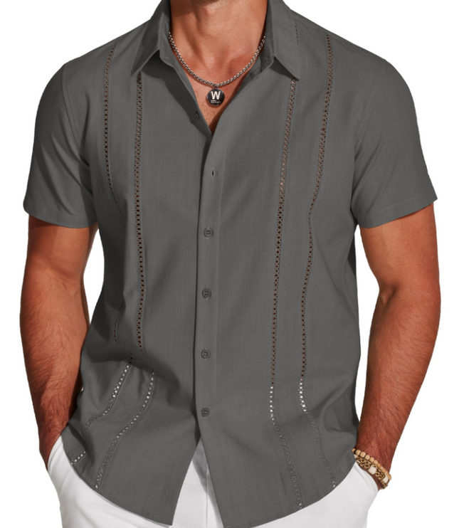 Men's Embroidered Camp-Collar Short-Sleeve Shirt