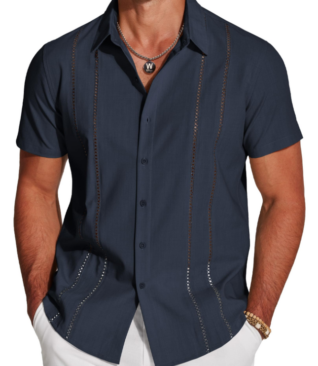 Men's Embroidered Camp-Collar Short-Sleeve Shirt