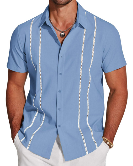 Men's Embroidered Camp-Collar Short-Sleeve Shirt