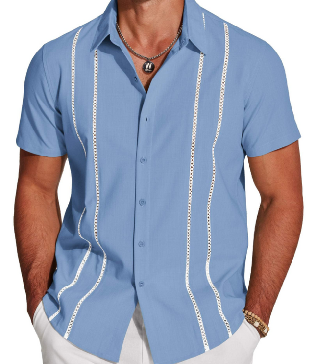 Men's Embroidered Camp-Collar Short-Sleeve Shirt