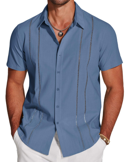 Men's Embroidered Camp-Collar Short-Sleeve Shirt