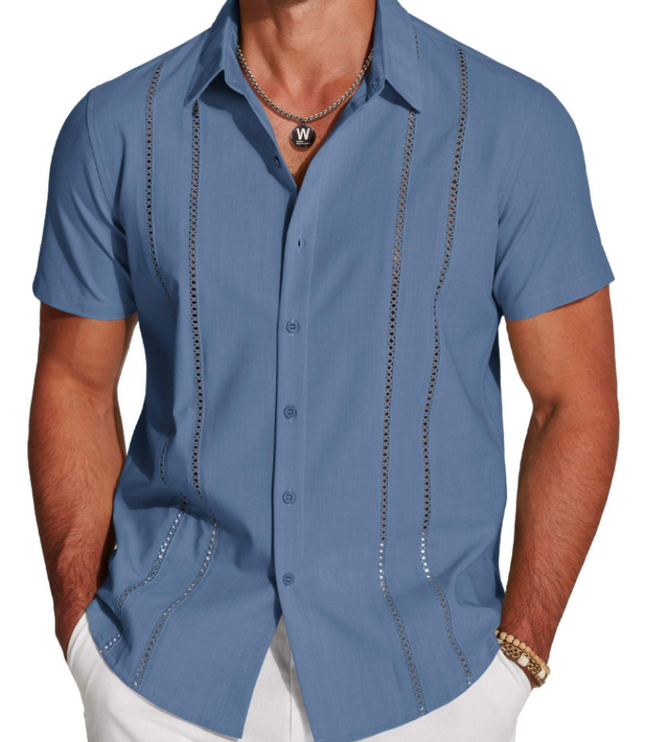 Men's Embroidered Camp-Collar Short-Sleeve Shirt