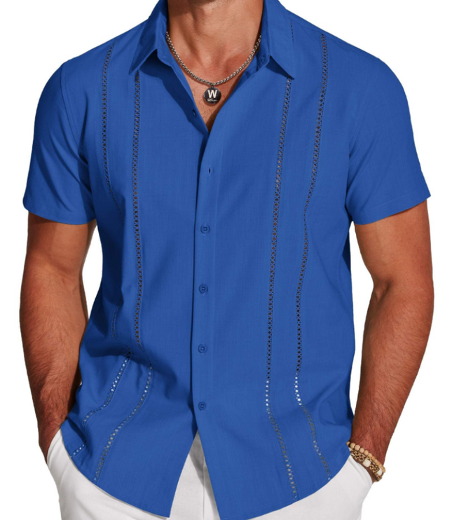 Men's Embroidered Camp-Collar Short-Sleeve Shirt