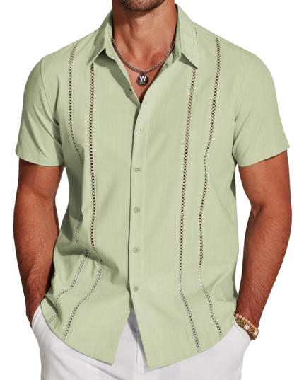 Men's Embroidered Camp-Collar Short-Sleeve Shirt