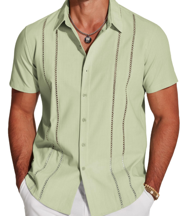 Men's Embroidered Camp-Collar Short-Sleeve Shirt