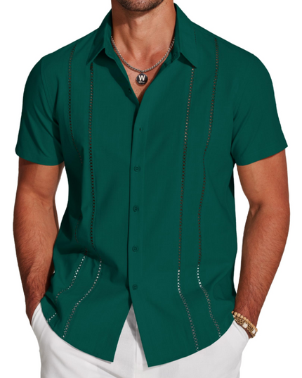 Men's Embroidered Camp-Collar Short-Sleeve Shirt