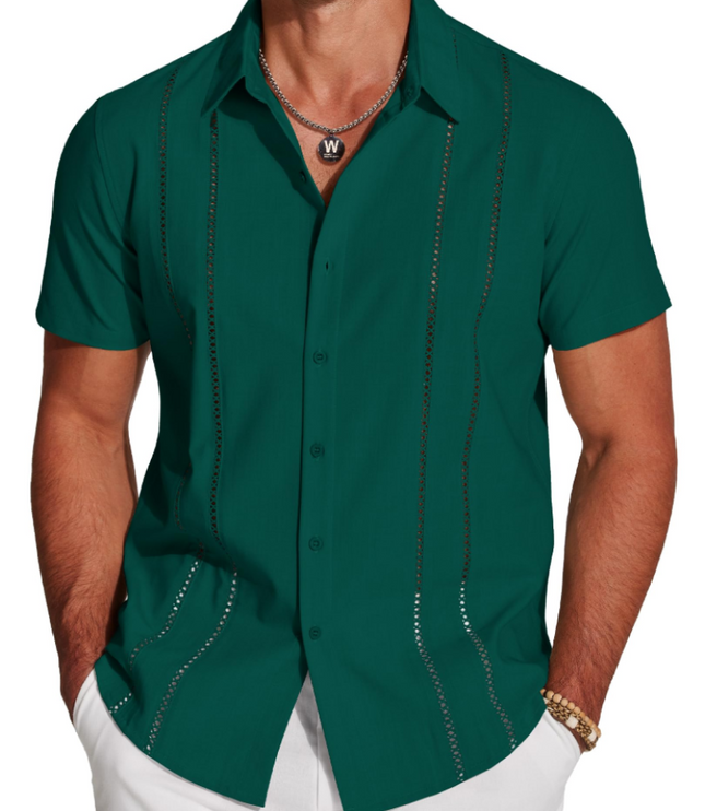 Men's Embroidered Camp-Collar Short-Sleeve Shirt