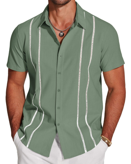 Men's Embroidered Camp-Collar Short-Sleeve Shirt