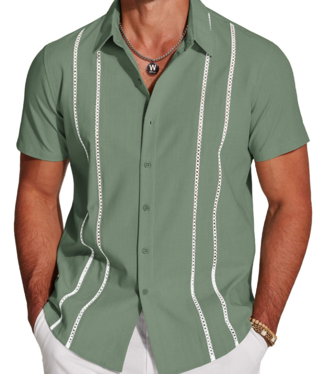 Men's Embroidered Camp-Collar Short-Sleeve Shirt