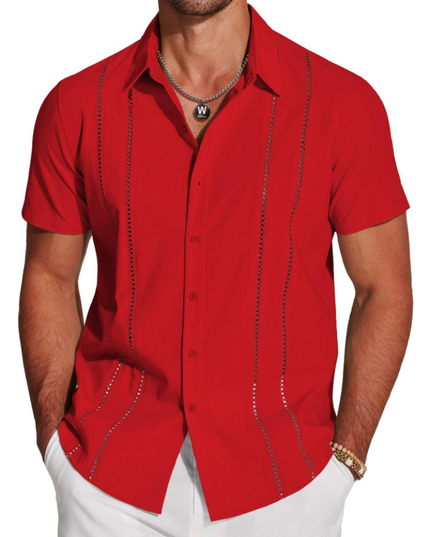 Men's Embroidered Camp-Collar Short-Sleeve Shirt