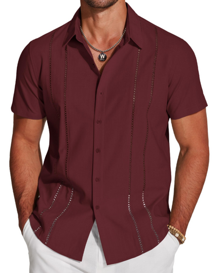 Men's Embroidered Camp-Collar Short-Sleeve Shirt