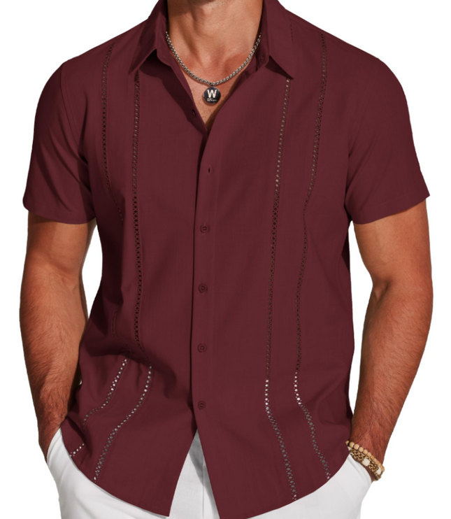 Men's Embroidered Camp-Collar Short-Sleeve Shirt