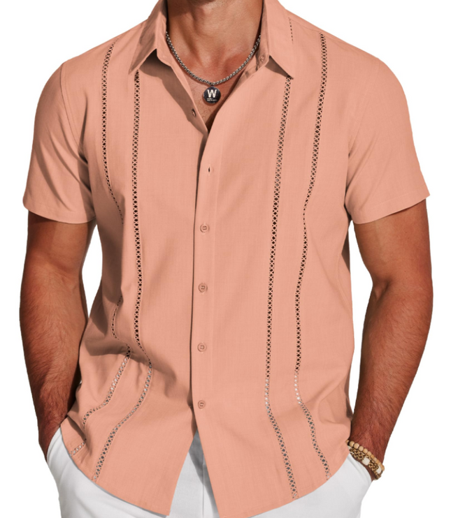 Men's Embroidered Camp-Collar Short-Sleeve Shirt