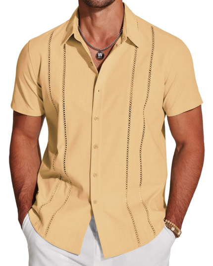 Men's Embroidered Camp-Collar Short-Sleeve Shirt