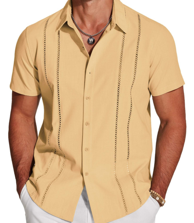 Men's Embroidered Camp-Collar Short-Sleeve Shirt