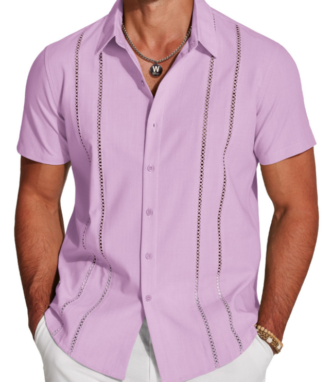 Men's Embroidered Camp-Collar Short-Sleeve Shirt