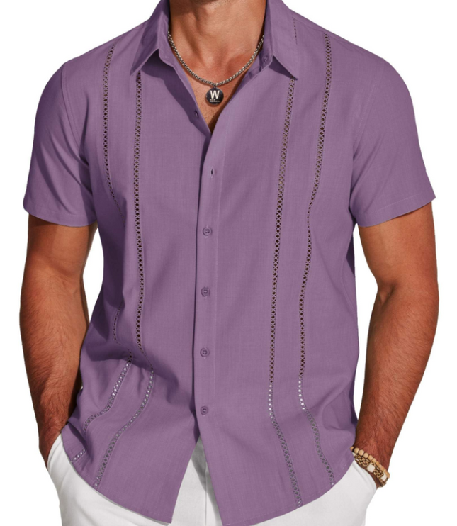 Men's Embroidered Camp-Collar Short-Sleeve Shirt