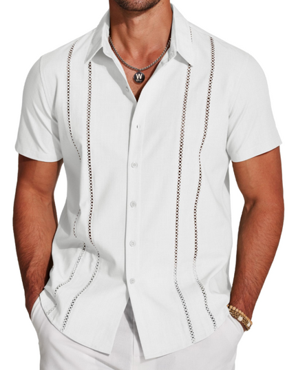 Men's Embroidered Camp-Collar Short-Sleeve Shirt