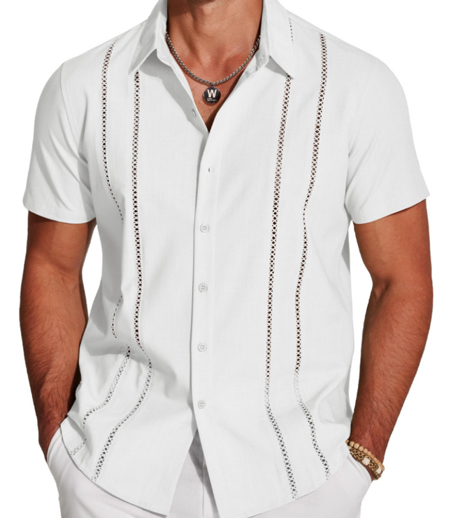 Men's Embroidered Camp-Collar Short-Sleeve Shirt