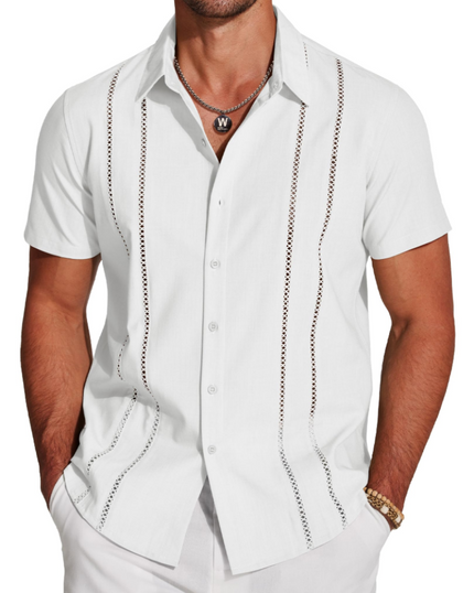 Men's Embroidered Camp-Collar Short-Sleeve Shirt