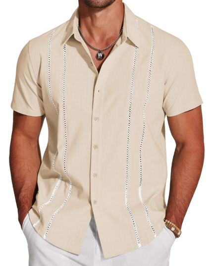 Men's Embroidered Camp-Collar Short-Sleeve Shirt