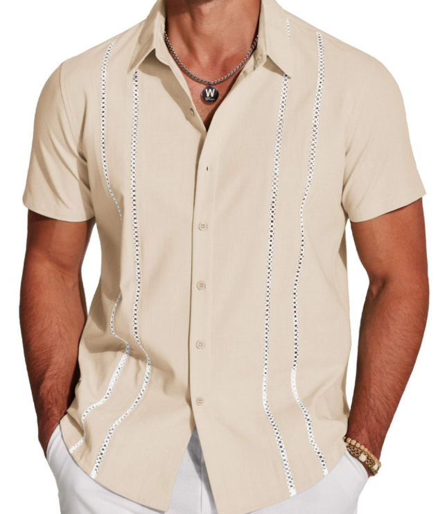 Men's Embroidered Camp-Collar Short-Sleeve Shirt
