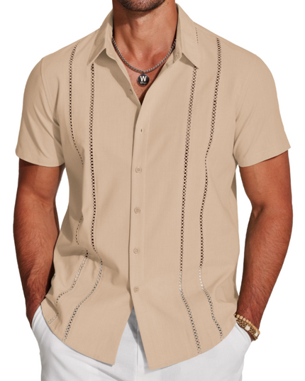 Men's Embroidered Camp-Collar Short-Sleeve Shirt