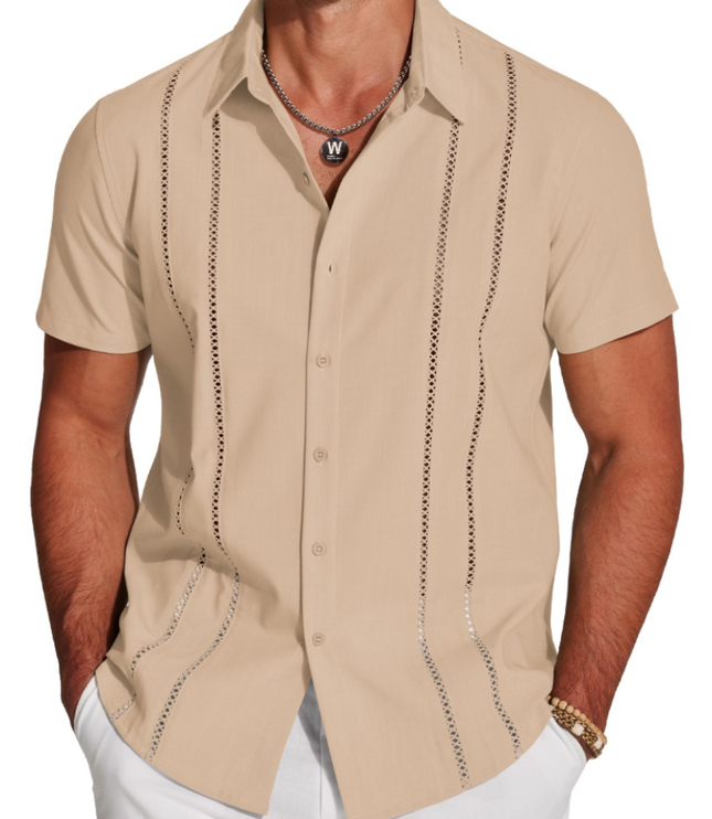 Men's Embroidered Camp-Collar Short-Sleeve Shirt