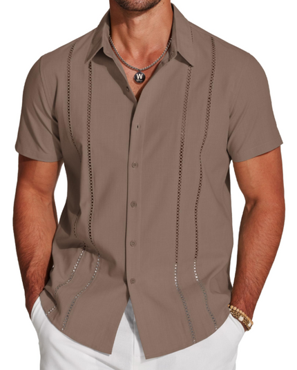 Men's Embroidered Camp-Collar Short-Sleeve Shirt