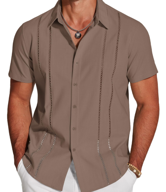 Men's Embroidered Camp-Collar Short-Sleeve Shirt
