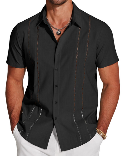 Men's Embroidered Camp-Collar Short-Sleeve Shirt