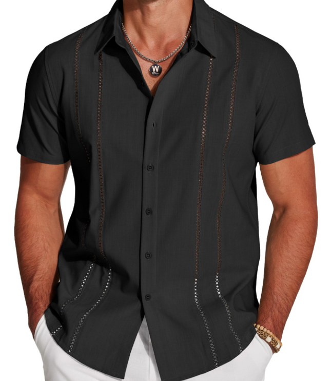 Men's Embroidered Camp-Collar Short-Sleeve Shirt