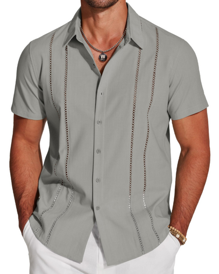Men's Embroidered Camp-Collar Short-Sleeve Shirt